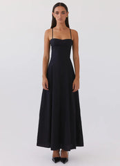 Angelina Linen Maxi Dress - Black