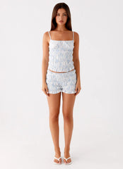 Kimi Ruched Top - Blue Floral