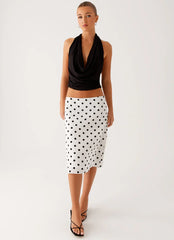 Evoke Chiffon Midi Skirt - White Polka Dot