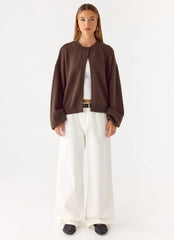 Annie One Button Cardigan - Chocolate
