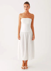 Cherry Skies Midi Dress - White