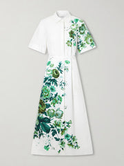 Floral-print cotton-poplin midi shirt dress