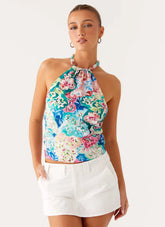 Dalila Beaded Tie Back Top - Santorini Floral