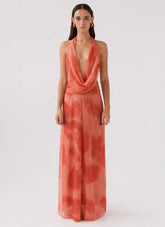Elysia Chiffon Maxi Dress - Fiery Fusion