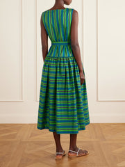 Margo belted striped organic cotton-poplin midi dress