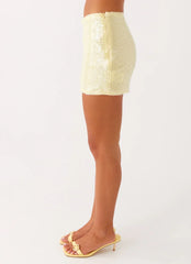 Nostalgic Nights Sequin Mini Skirt - Lemon Spritz