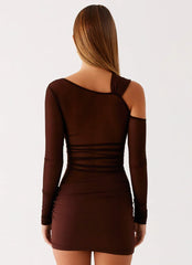 Ophelie Asymmetric Long Sleeve Mini Dress - Chocolate