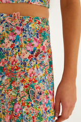 Off-White Peasant Floral Butterflies Maxi Skirt