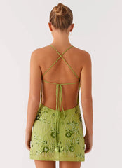 Vietta Sequin Cami Micro Mini Dress - Lime