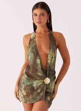 Eleanora Plunge Mini Dress - Cyber Floral
