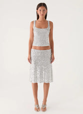 Evodia Sequin Midi Skirt - Silver