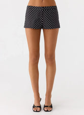 Coastline Cotton Micro Mini Shorts - Black Polkadot