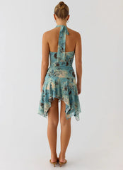 Bad Alive Halter Hanky Mini Dress - Aqua Blur