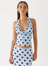 Ask You Twice Top - Blue Mocha Dot