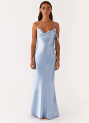 Too Sweet Satin Maxi Dress - Blue