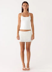 Siren Beaded Sequin Mini Skort - White