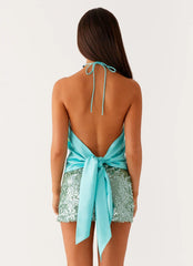 Dalila Beaded Tie Back Top - Turquoise Floral