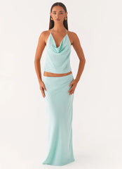 Another Life Chiffon Maxi Skirt - Pale Blue
