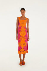 Pink Cutwork Midi Dress