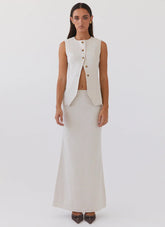 Born For Bordeaux Linen Midi Skirt - Oatmeal