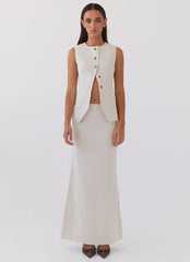Born For Bordeaux Linen Midi Skirt - Oatmeal