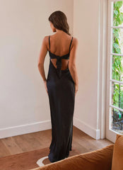 Flora Satin Maxi Dress - Midnight