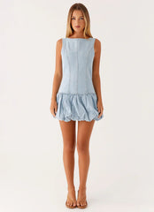 Meg Bubble Denim Mini Dress - Blue