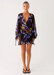 Passion Long Sleeve Mini Dress - Dark Floral