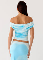Moka Off Shoulder Top - Blooming Blue