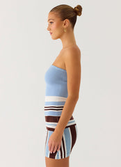 Straight Lines Mini Dress - Blue Stripe