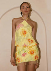 Bliss Beaded Halter Top - Floral Beaded