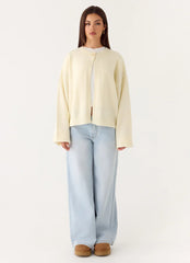 Annie One Button Cardigan - Ivory Cream