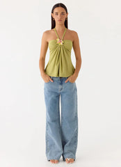 Corah Halter Top - Green Olive