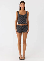 Coastline Cotton Micro Mini Shorts - Black Polkadot