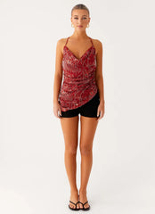 Lost In The Tide Beaded Top - Rust