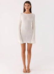 Zenzi Long Sleeve Crochet Mini Dress - White