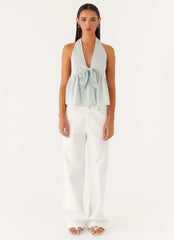 On Repeat Halter Top - Green Stripe
