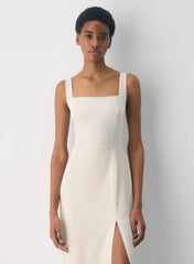 Squareneck matte satin dress with thigh slit