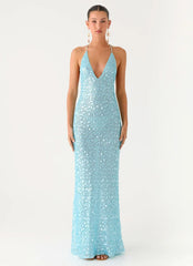 Ocean Views Sequin Maxi Dress - Blue