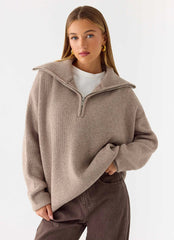 Eirena Quarter Zip Knit Sweater - Tan