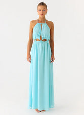 Ardenzelle Chiffon Halter Neck Maxi Dress - Turquoise