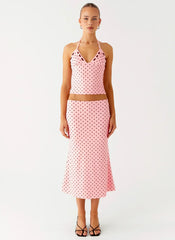 Bahama Low Rise Midi Skirt - Strawberry Dot