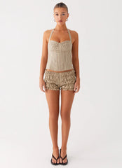 Cheryl Bustier Halter Top - Oatmeal Stripe