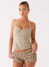 Cheryl Bustier Halter Top - Oatmeal Stripe