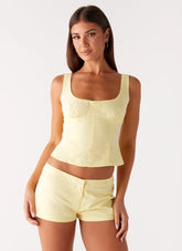 Coastline Cotton Micro Mini Shorts - Yellow