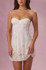 Embellished Bandeau Mini Dress in Ivory