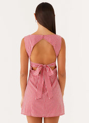 Lotus Tie Back Mini Dress - Red Gingham