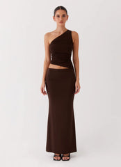Seranella One Shoulder Maxi Dress - Chocolate