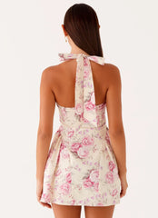 Rosalie Halter Mini Dress - Vintage Pink Floral