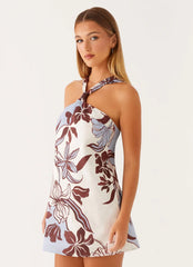 Keira Linen Micro Mini Dress - Bluewood Blossom